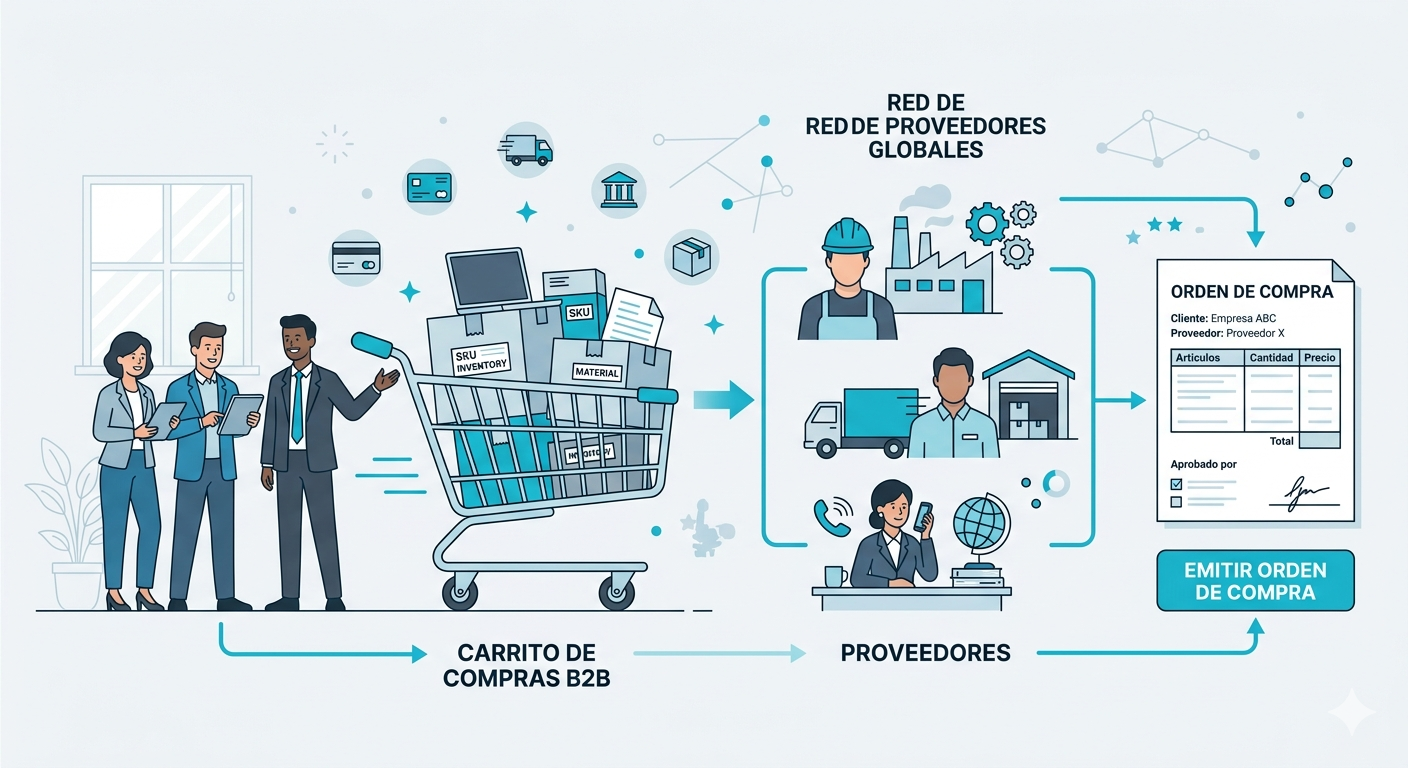 Ilustración de órdenes de compra y proveedores